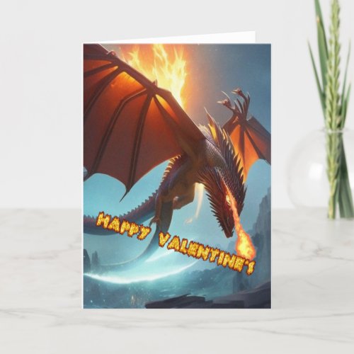 Dragon breathing Fire Happy Valentine Thank You Card