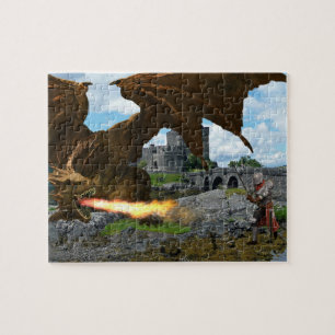 Dragon Breathing Fire Knight Battle Castle Jigsaw Puzzle