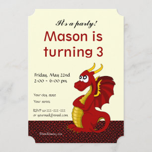 Dragon cartoon birthday print invitations