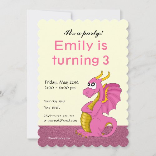 Dragon cartoon birthday print invitations