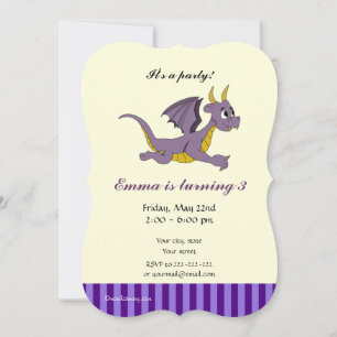 Dragon cartoon birthday print invitations
