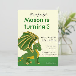Dragon cartoon birthday print invitations | Zazzle