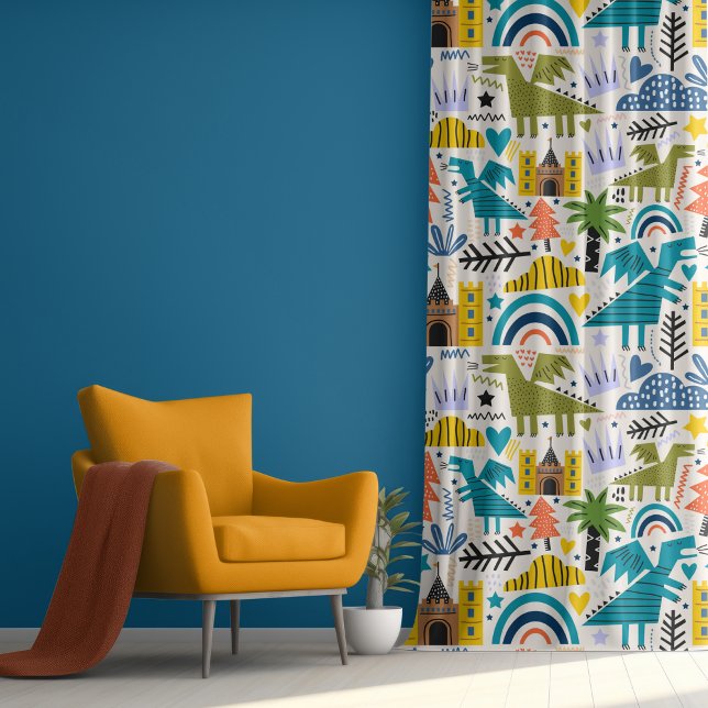 Dragon Castle Bright Bold Modern Kids Pattern  Blackout Curtains (Creator Uploaded)