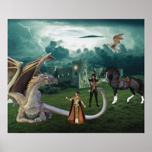 Dragon Castle Elf Fantasy Poster