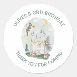 Dragon castle fairy tale kids birthday thank you classic round sticker