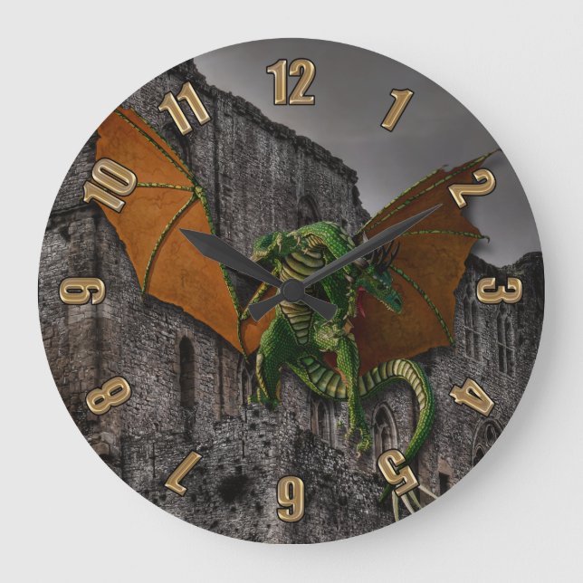 Dragon & Castle Fantasy Artwork Large Clock (Front)