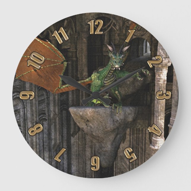 Dragon & Castle Fantasy Artwork Large Clock (Front)