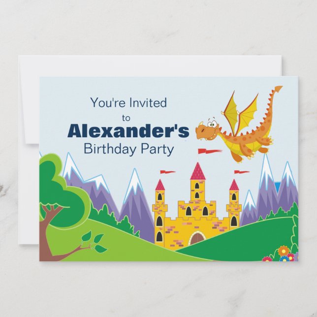 Dragon & Castle Personalized Birthday Invitation (Front)