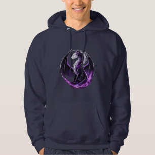 Dragon Cat Wizard – Black, White & Purple Fantasy Hoodie