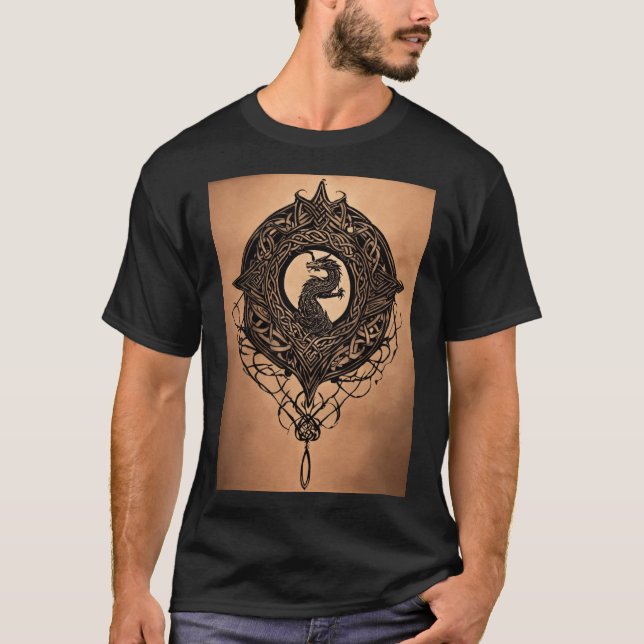 Dragon celtic black grey abstract tattoo shirt (Front)