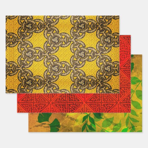 Dragon Chain Celtic Knots and Leaves Wrapping Paper Sheets