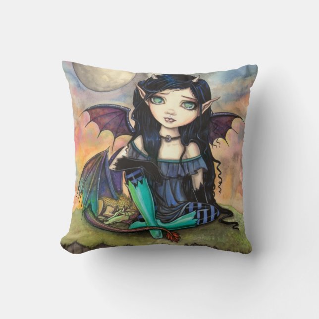 Dragon Child Cuge Big-Eye Fairy and Dragon Throw Pillow (Front)