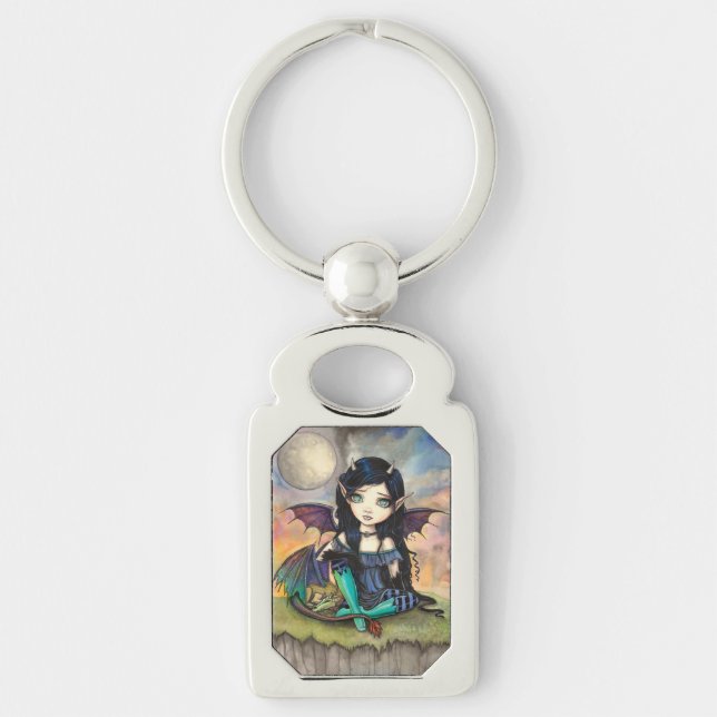 Dragon Child Cute Gothic Vampire Fairy Art Keychain (Front)
