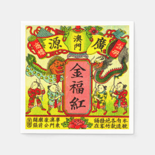 Dragon Chinese New Year Vintage Firecracker Label Paper Napkins