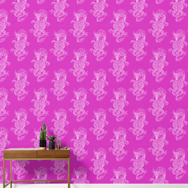 Dragon Chinese Style Hot Pink Wallpaper (Hallway)