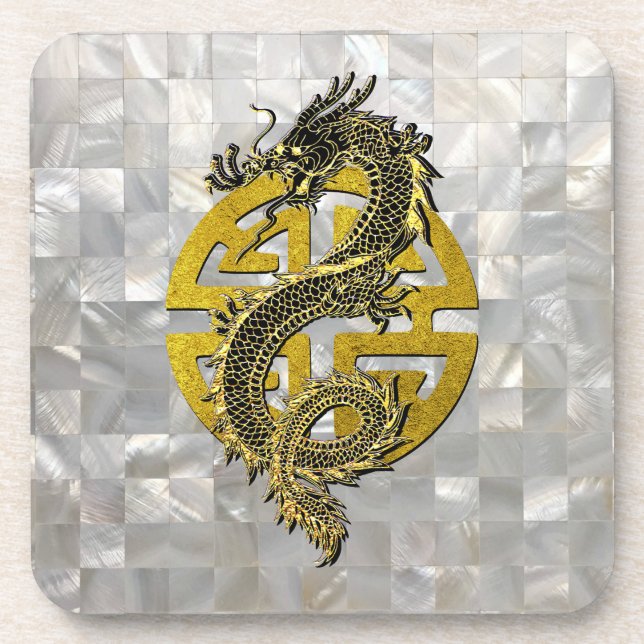 Dragon Chinese Symbol Mother of Pearl Pattern Beverage Coaster (Front)