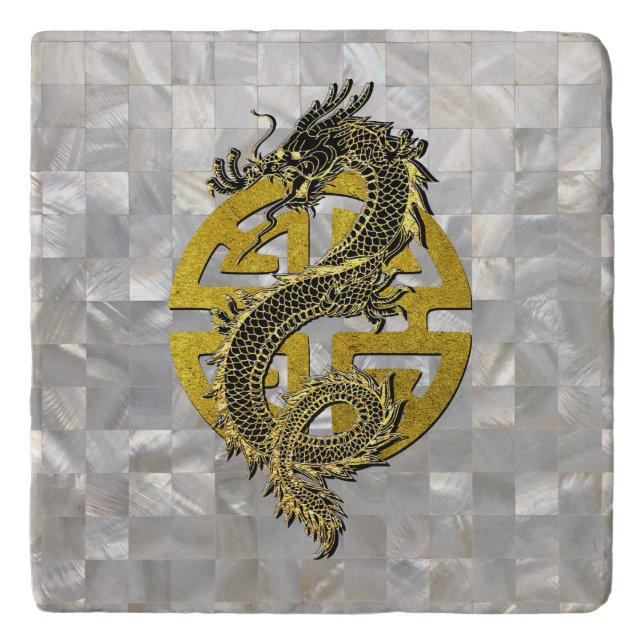 Dragon Chinese Symbol Mother of Pearl Pattern Trivet (Front)