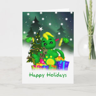 Dragon Christmas Card - Cute Green Dragon With Gif