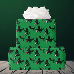 Dragon Christmas Pattern Cool Santa Hat Dragons Wrapping Paper