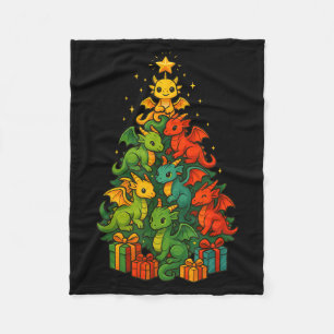 Dragon Christmas Tree Funny Dragon Xmas  Fleece Blanket