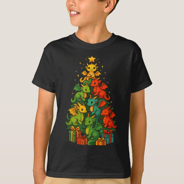 Dragon Christmas Tree Funny Dragon Xmas  T-Shirt (Front)