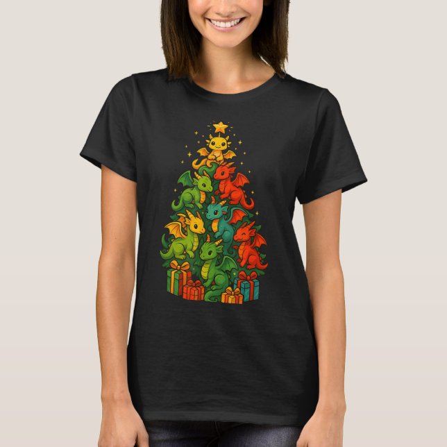 Dragon Christmas Tree Funny Dragon Xmas  T-Shirt (Front)