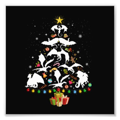 Dragon Christmas Tree Lights Santa Dragon Xmas Gif Photo Print