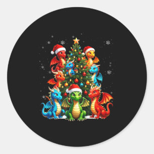 Dragon Christmas Tree Squad Santa Hat Fantasy Myth Classic Round Sticker