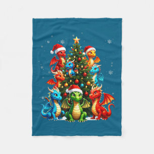 Dragon Christmas Tree Squad Santa Hat Fantasy Myth Fleece Blanket