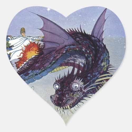 Dragon Classic Illustration Flying Medieval Heart Sticker