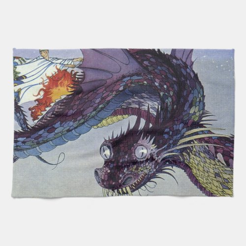 Dragon Classic Illustration Flying Medieval Kitchen Towel