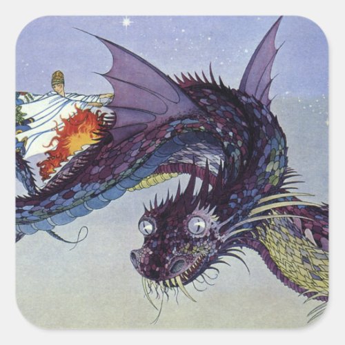 Dragon Classic Illustration Flying Medieval Square Sticker