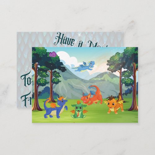 Dragon Classroom Valentines for Kids Note Card