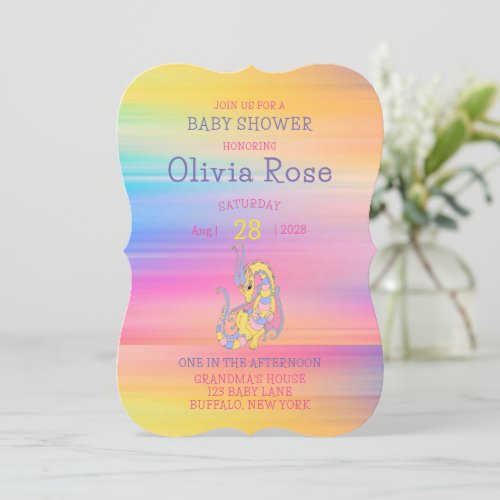 Dragon Colorful Gold Glitter Baby Shower  Invitation