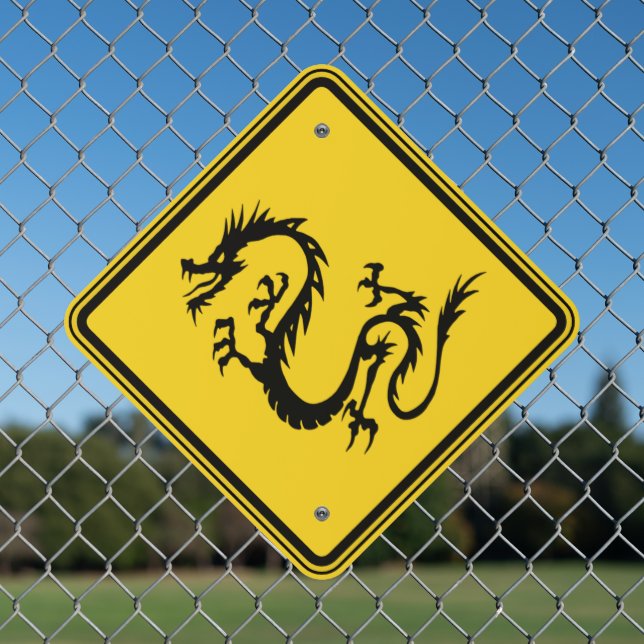Dragon Crossing Metal Sign (In Situ(Fence))
