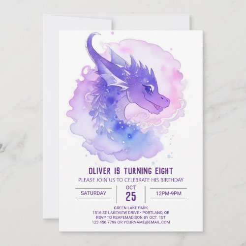 Dragon Cubs Watercolor Birthday Invitation
