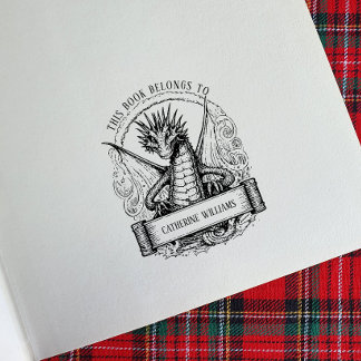 Dragon Custom Name Bookplate Rubber Stamp