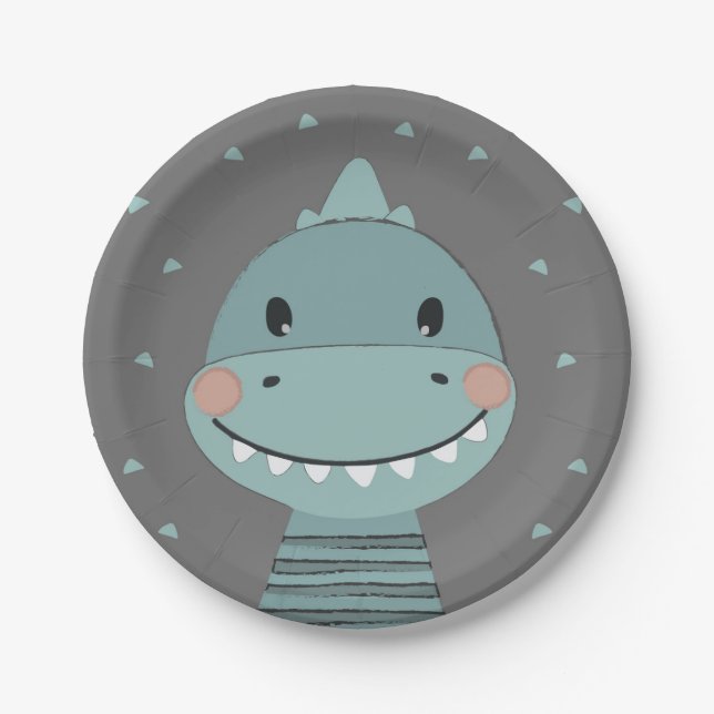 Dragon Cute Cartoon Kids Baby Boy Paper Plates (Front)