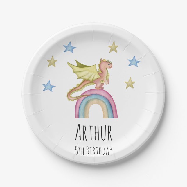 Dragon Cute Castle Magical Medieval Birthday Paper Plates (Front)