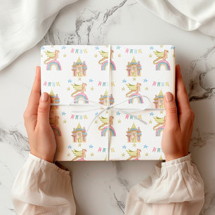 Dragon Cute Castle Magical medieval Funny Wrapping Paper