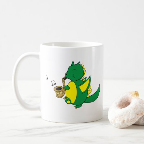 Dragon Cute Playing Saxophone Music Notes Coffee Mug