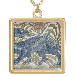 'Dragon' design for a tile (w/c on paper) Gold Plated Necklace