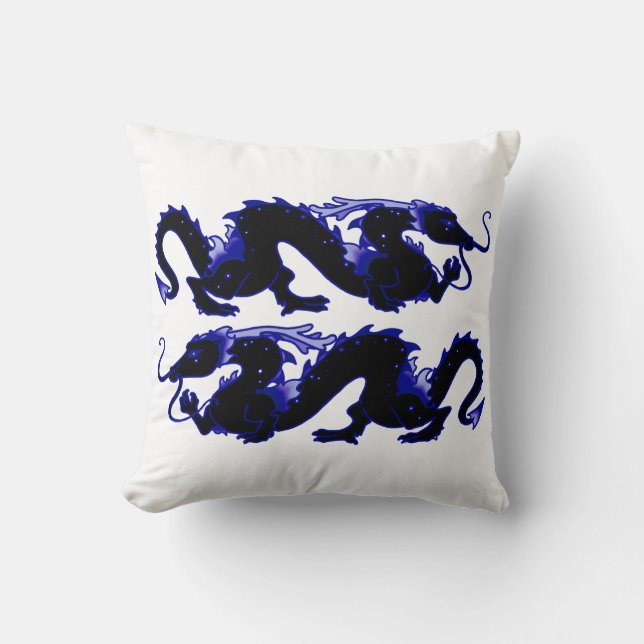 Dragon Dragon Black and Blue Throw Pillow (Front)