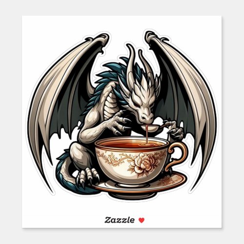 Dragon Drinking Coffee Tea Sticker