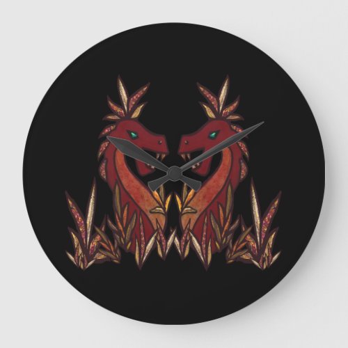 Dragon Duo Heart Fire  Flame Dragon Fantasy Clock