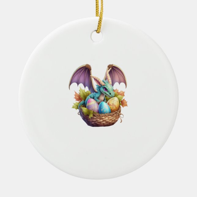 Dragon Easter Day Loves Collecting Easter Eggs Dra Ceramic Ornament (Front)