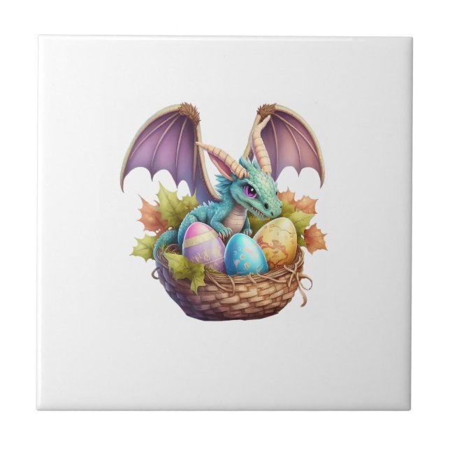 Dragon Easter Day Loves Collecting Easter Eggs Dra Ceramic Tile (Front)