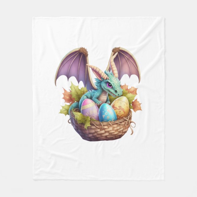 Dragon Easter Day Loves Collecting Easter Eggs Dra Fleece Blanket (Front)