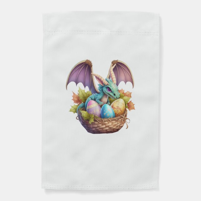 Dragon Easter Day Loves Collecting Easter Eggs Dra Garden Flag (Front)