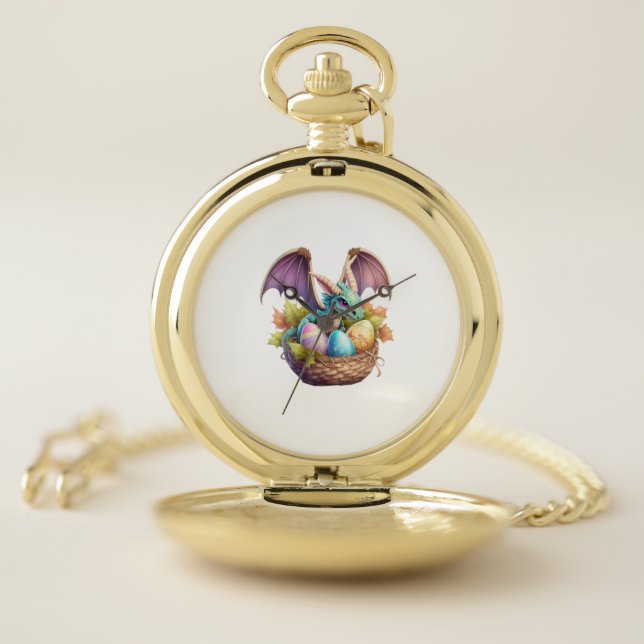Dragon Easter Day Loves Collecting Easter Eggs Dra Pocket Watch (Inside)